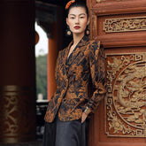 Coffee Brown Jacquard Blazer
